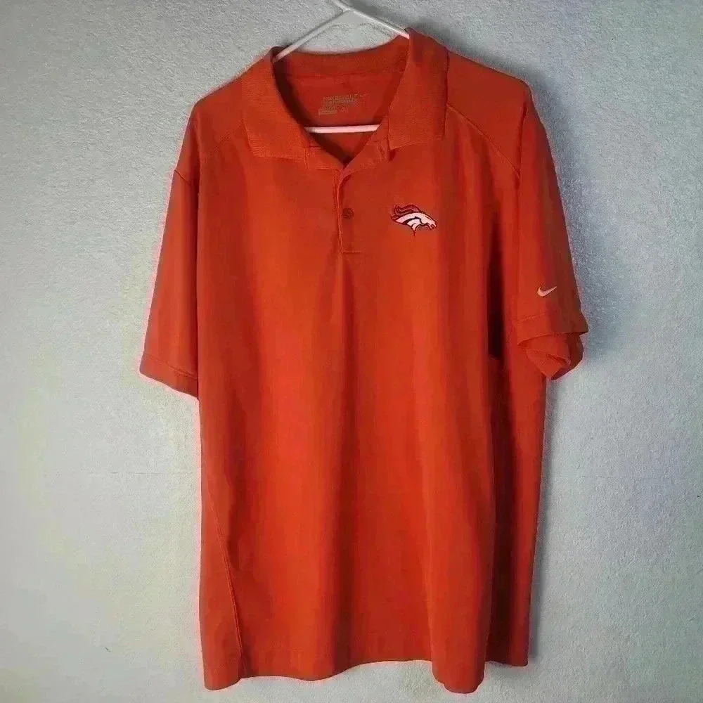Nike Dri Fit Denver Broncos Mens Polo Shirt XL Orange Short Sleeve NFL Football